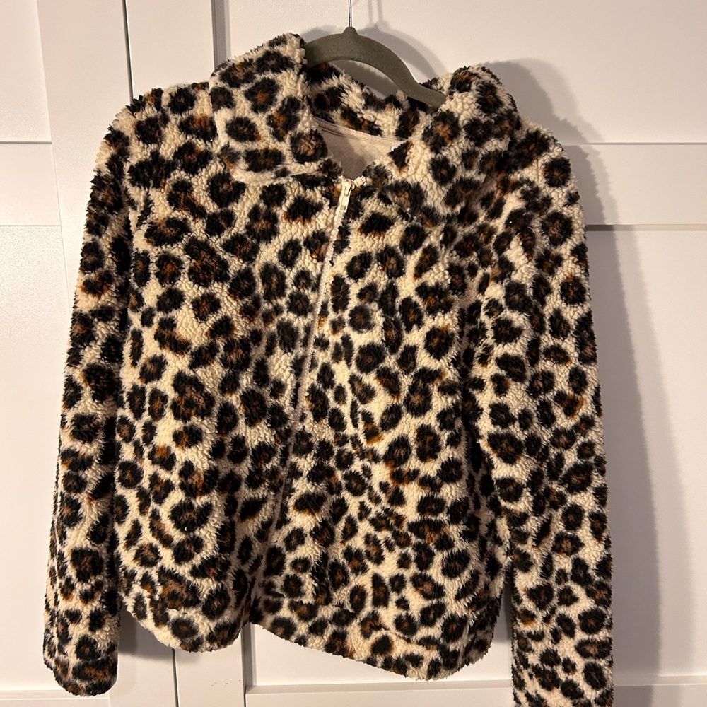 Z Supply Leopard Print Fluffy Zip-Up